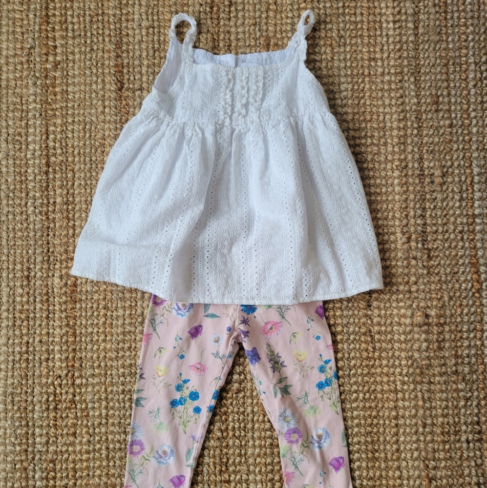 DKNY Girl's Cotton Top and Floral Leggings Set